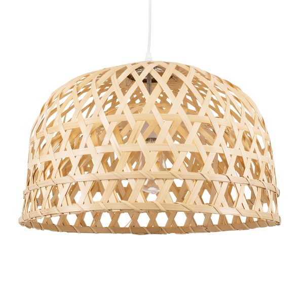 MANGEA 00716 Boho Κρεμαστό Φωτιστικό Πλέγμα Μονόφωτο 1 x E27 IP20 Μπέζ Ξύλο - Μ50 x Π50 x Υ34cm