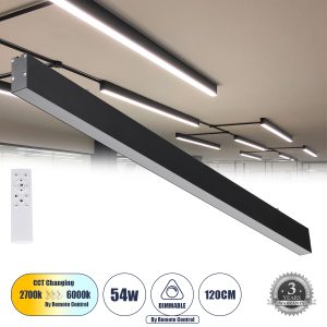 FELIX 61028-S Γραμμικό Φωτιστικό Οροφής Linear LED CCT 54W 6500lm 120° AC 220-240V Μ120 x Π3.5 x Υ7cm – Εναλλαγή Φωτισμού μέσω Τηλεχειριστηρίου All In One Ψυχρό 6000k+Φυσικό 4500k+Θερμό 2700k Dimmable – Μαύρο – 3 Years Warranty