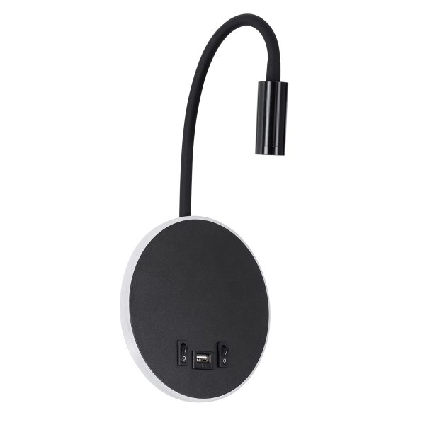 GOOSE 60883 Μοντέρνο Φωτιστικό Τοίχου - Απλίκα Ξενοδοχείου Bed Side LED 6W 600lm 36° & 360° AC 220-240V - Reading Light & 360° Κρυφός Φωτισμός - Φορτιστής USB 3A - Μ15.5 x Π15 x Υ30.5cm - Φυσικό Λευκό 4500K - Μαύρο - 3 Xρόνια Εγγύηση - Image 3