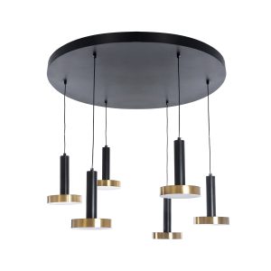 ZANE 60935 Κρεμαστό Φωτιστικό Design LED CCT 100W 11200lm 120° AC 220-240V IP20 – Εναλλαγή Φωτισμού μέσω Τηλεχειριστηρίου All In One Ψυχρό 6000k+Φυσικό 4500k+Θερμό 2700k Dimmable – Φ80 x Υ20cm – Μαύρο & Χρυσό – 3 Χρόνια Εγγύηση