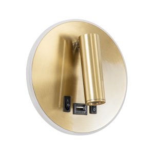 LADY-R 60940 Μοντέρνο Φωτιστικό Τοίχου – Απλίκα Ξενοδοχείου Bed Side LED 6W 600lm 36° & 360° AC 220-240V – Reading Light & Κρυφός Φωτισμός – Φορτιστής USB 3A – Φ15 x Υ7cm – Φυσικό Λευκό 4500K – Χρυσό Βούρτσας – 3 Χρόνια Εγγύηση