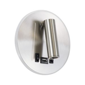 LADY-R 60941 Μοντέρνο Φωτιστικό Τοίχου – Απλίκα Ξενοδοχείου Bed Side LED 6W 600lm 36° & 360° AC 220-240V – Reading Light & Κρυφός Φωτισμός – Φορτιστής USB 3A – Φ15 x Υ7cm – Φυσικό Λευκό 4500K – Νίκελ Βούρτσας – 3 Χρόνια Εγγύηση