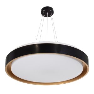 BARCHETTA 61047-P Κρεμαστή Πλαφονιέρα Οροφής LED CCT 72W 8306lm 120° AC 220-240V – Εναλλαγή Φωτισμού μέσω Τηλεχειριστηρίου All In One Ψυχρό 6000k+Φυσικό 4500k+Θερμό 2700k Dimmable Φ48cm – Μαύρο με Χρυσό – 3 Years Warranty