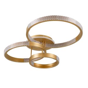 DIAMOND 61116 Φωτιστικό Οροφής Δαχτυλίδι-Κύκλος LED CCT 100W 12123lm 360° AC 220-240V – Εναλλαγή Φωτισμού μέσω Τηλεχειριστηρίου All In One Ψυχρό 6000k+Φυσικό 4500k+Θερμό 2700k Dimmable Φ30+40+50cm+BackLight – Χρυσό Βούρτσας – 3 Years Warranty