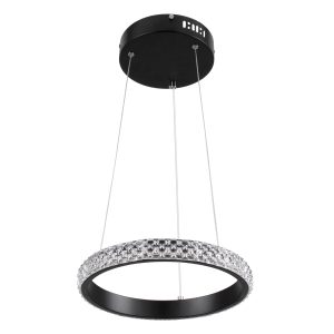 DIAMOND 61126 Κρεμαστό Φωτιστικό Δαχτυλίδι-Κύκλος LED CCT 20W 2356lm 360° AC 220-240V – Εναλλαγή Φωτισμού μέσω Τηλεχειριστηρίου All In One Ψυχρό 6000k+Φυσικό 4500k+Θερμό 2700k Dimmable Φ25cm – Μαύρο – 3 Years Warranty