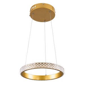 DIAMOND 61127 Κρεμαστό Φωτιστικό Δαχτυλίδι-Κύκλος LED CCT 20W 2356lm 360° AC 220-240V – Εναλλαγή Φωτισμού μέσω Τηλεχειριστηρίου All In One Ψυχρό 6000k+Φυσικό 4500k+Θερμό 2700k Dimmable Φ25cm – Χρυσό Βούρτσας – 3 Years Warranty