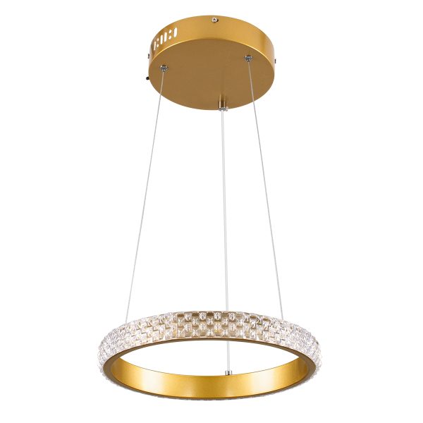 DIAMOND 61127 Κρεμαστό Φωτιστικό Δαχτυλίδι-Κύκλος LED CCT 20W 2356lm 360° AC 220-240V - Εναλλαγή Φωτισμού μέσω Τηλεχειριστηρίου All In One Ψυχρό 6000k+Φυσικό 4500k+Θερμό 2700k Dimmable Φ25cm - Χρυσό Βούρτσας - 3 Years Warranty - Image 2