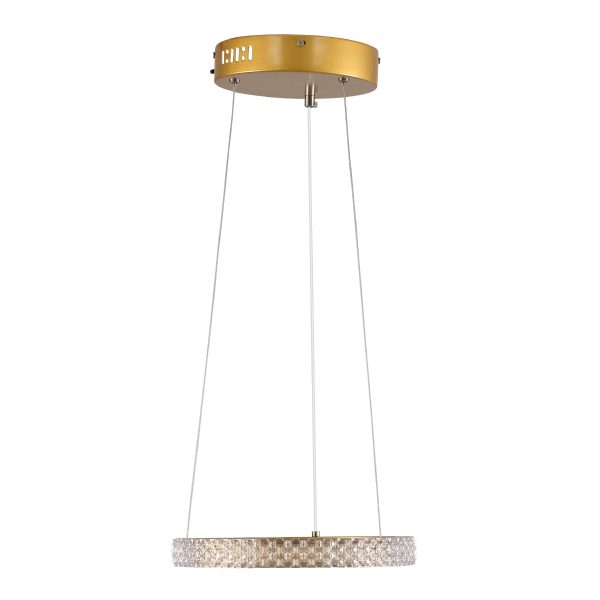 DIAMOND 61127 Κρεμαστό Φωτιστικό Δαχτυλίδι-Κύκλος LED CCT 20W 2356lm 360° AC 220-240V - Εναλλαγή Φωτισμού μέσω Τηλεχειριστηρίου All In One Ψυχρό 6000k+Φυσικό 4500k+Θερμό 2700k Dimmable Φ25cm - Χρυσό Βούρτσας - 3 Years Warranty - Image 3