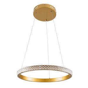 DIAMOND 61129 Κρεμαστό Φωτιστικό Δαχτυλίδι-Κύκλος LED CCT 30W 3513lm 360° AC 220-240V – Εναλλαγή Φωτισμού μέσω Τηλεχειριστηρίου All In One Ψυχρό 6000k+Φυσικό 4500k+Θερμό 2700k Dimmable Φ40cm – Χρυσό Βούρτσας – 3 Years Warranty