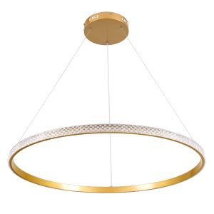 DIAMOND 61133 Κρεμαστό Φωτιστικό Δαχτυλίδι-Κύκλος LED CCT 67W 7689lm 360° AC 220-240V – Εναλλαγή Φωτισμού μέσω Τηλεχειριστηρίου All In One Ψυχρό 6000k+Φυσικό 4500k+Θερμό 2700k Dimmable Φ80cm – Χρυσό Βούρτσας – 3 Years Warranty