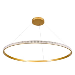 DIAMOND 61135 Κρεμαστό Φωτιστικό Δαχτυλίδι-Κύκλος LED CCT 75W 8743lm 360° AC 220-240V – Εναλλαγή Φωτισμού μέσω Τηλεχειριστηρίου All In One Ψυχρό 6000k+Φυσικό 4500k+Θερμό 2700k Dimmable Φ100cm – Χρυσό Βούρτσας – 3 Years Warranty