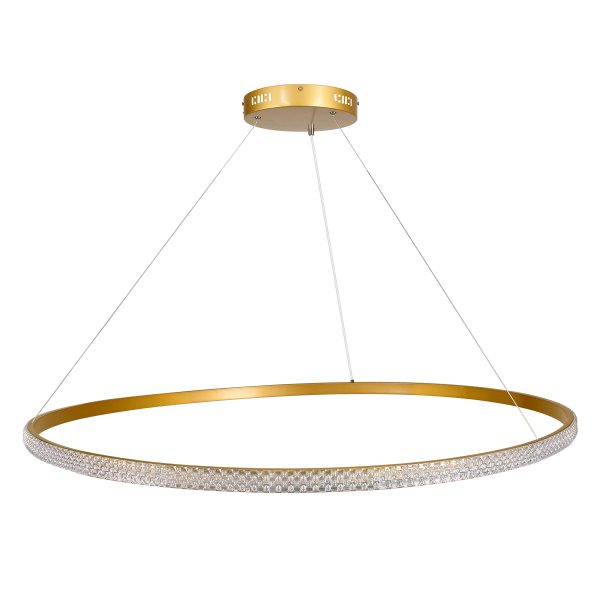DIAMOND 61135 Κρεμαστό Φωτιστικό Δαχτυλίδι-Κύκλος LED CCT 75W 8743lm 360° AC 220-240V - Εναλλαγή Φωτισμού μέσω Τηλεχειριστηρίου All In One Ψυχρό 6000k+Φυσικό 4500k+Θερμό 2700k Dimmable Φ100cm - Χρυσό Βούρτσας - 3 Years Warranty - Image 4