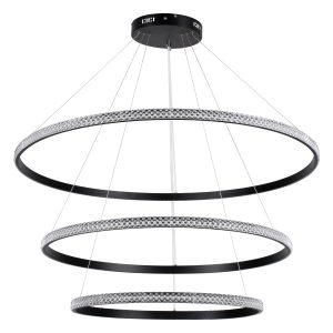 DIAMOND TRIO 61140 Κρεμαστό Φωτιστικό Δαχτυλίδι-Κύκλος LED CCT 150W 18379lm 360° AC 220-240V – Εναλλαγή Φωτισμού μέσω Τηλεχειριστηρίου All In One Ψυχρό 6000k+Φυσικό 4500k+Θερμό 2700k Dimmable Φ60+80+100cm – Μαύρο – 3 Years Warranty