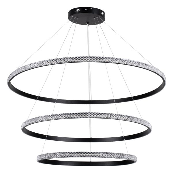 DIAMOND TRIO 61140 Κρεμαστό Φωτιστικό Δαχτυλίδι-Κύκλος LED CCT 150W 18379lm 360° AC 220-240V - Εναλλαγή Φωτισμού μέσω Τηλεχειριστηρίου All In One Ψυχρό 6000k+Φυσικό 4500k+Θερμό 2700k Dimmable Φ60+80+100cm - Μαύρο - 3 Years Warranty - Image 2