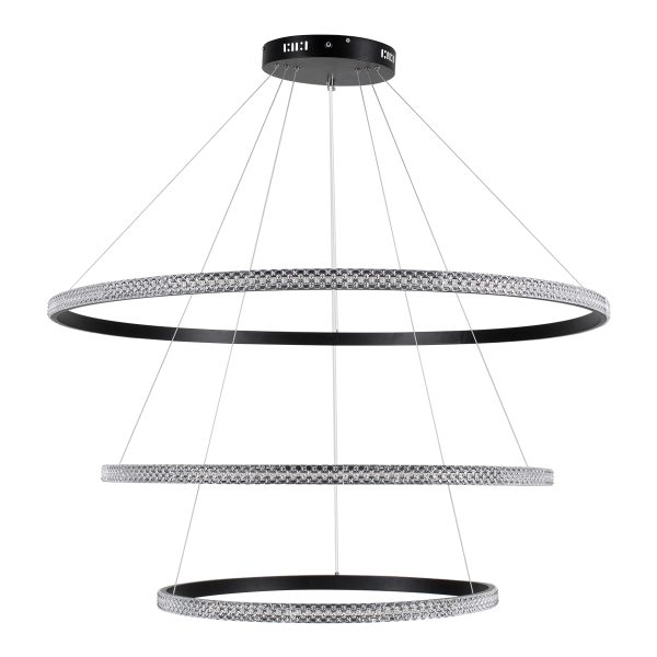 DIAMOND TRIO 61140 Κρεμαστό Φωτιστικό Δαχτυλίδι-Κύκλος LED CCT 150W 18379lm 360° AC 220-240V - Εναλλαγή Φωτισμού μέσω Τηλεχειριστηρίου All In One Ψυχρό 6000k+Φυσικό 4500k+Θερμό 2700k Dimmable Φ60+80+100cm - Μαύρο - 3 Years Warranty - Image 3