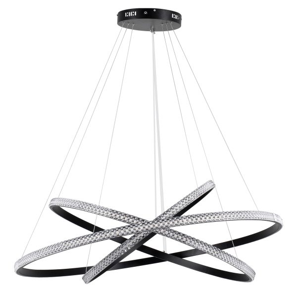 DIAMOND TRIO 61140 Κρεμαστό Φωτιστικό Δαχτυλίδι-Κύκλος LED CCT 150W 18379lm 360° AC 220-240V - Εναλλαγή Φωτισμού μέσω Τηλεχειριστηρίου All In One Ψυχρό 6000k+Φυσικό 4500k+Θερμό 2700k Dimmable Φ60+80+100cm - Μαύρο - 3 Years Warranty - Image 5
