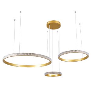 DIAMOND TRIO 61143 Κρεμαστό Φωτιστικό Δαχτυλίδι-Κύκλος LED CCT 100W 12123lm 360° AC 220-240V – Εναλλαγή Φωτισμού μέσω Τηλεχειριστηρίου All In One Ψυχρό 6000k+Φυσικό 4500k+Θερμό 2700k Dimmable Φ25+40+60cm – Χρυσό Βούρτσας – 3 Years Warranty