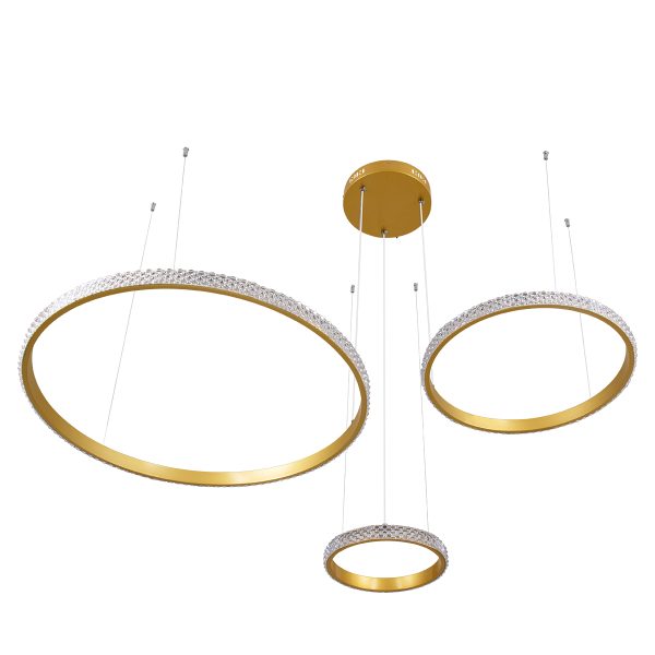 DIAMOND TRIO 61143 Κρεμαστό Φωτιστικό Δαχτυλίδι-Κύκλος LED CCT 100W 12123lm 360° AC 220-240V - Εναλλαγή Φωτισμού μέσω Τηλεχειριστηρίου All In One Ψυχρό 6000k+Φυσικό 4500k+Θερμό 2700k Dimmable Φ25+40+60cm - Χρυσό Βούρτσας - 3 Years Warranty - Image 3
