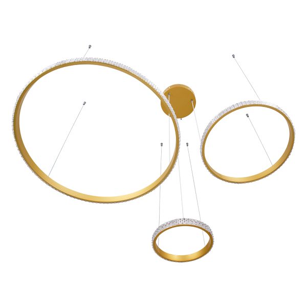 DIAMOND TRIO 61143 Κρεμαστό Φωτιστικό Δαχτυλίδι-Κύκλος LED CCT 100W 12123lm 360° AC 220-240V - Εναλλαγή Φωτισμού μέσω Τηλεχειριστηρίου All In One Ψυχρό 6000k+Φυσικό 4500k+Θερμό 2700k Dimmable Φ25+40+60cm - Χρυσό Βούρτσας - 3 Years Warranty - Image 4
