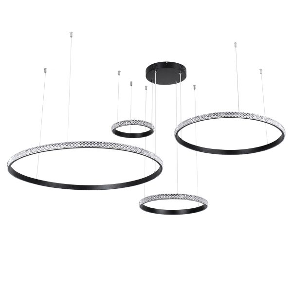 DIAMOND TETRA 61148 Κρεμαστό Φωτιστικό Δαχτυλίδι-Κύκλος LED CCT 150W 18379lm 360° AC 220-240V - Εναλλαγή Φωτισμού μέσω Τηλεχειριστηρίου All In One Ψυχρό 6000k+Φυσικό 4500k+Θερμό 2700k Dimmable Φ25+40+60+80cm - Μαύρο - 3 Years Warranty - Image 2
