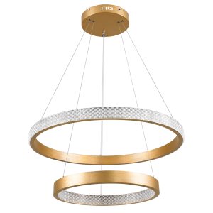 DIAMOND DUO 61151 Κρεμαστό Φωτιστικό Δαχτυλίδι-Κύκλος LED CCT 75W 8743lm 360° AC 220-240V – Εναλλαγή Φωτισμού μέσω Τηλεχειριστηρίου All In One Ψυχρό 6000k+Φυσικό 4500k+Θερμό 2700k Dimmable Φ40+60cm – Χρυσό Βούρτσας – 3 Years Warranty