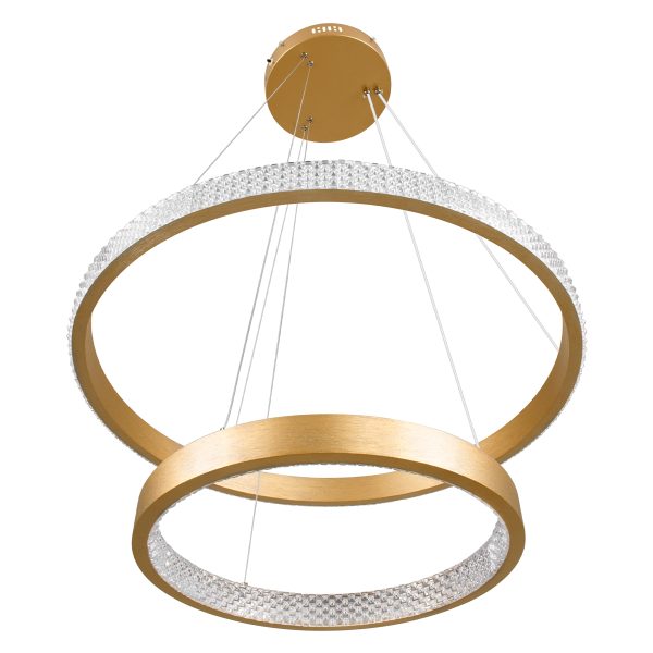 DIAMOND DUO 61151 Κρεμαστό Φωτιστικό Δαχτυλίδι-Κύκλος LED CCT 75W 8743lm 360° AC 220-240V - Εναλλαγή Φωτισμού μέσω Τηλεχειριστηρίου All In One Ψυχρό 6000k+Φυσικό 4500k+Θερμό 2700k Dimmable Φ40+60cm - Χρυσό Βούρτσας - 3 Years Warranty - Image 4