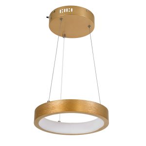 NEMESIS 61154 Κρεμαστό Φωτιστικό Δαχτυλίδι-Κύκλος LED CCT 20W 2356lm 360° AC 220-240V – Εναλλαγή Φωτισμού μέσω Τηλεχειριστηρίου All In One Ψυχρό 6000k+Φυσικό 4500k+Θερμό 2700k Dimmable Φ25cm – Χρυσό Βούρτσας – 3 Years Warranty