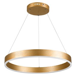 VENOM 61178 Κρεμαστό Φωτιστικό Δαχτυλίδι-Κύκλος LED CCT 45W 5269lm 120° AC 220-240V – Εναλλαγή Φωτισμού μέσω Τηλεχειριστηρίου All In One Ψυχρό 6000K+Φυσικό 4500K+Θερμό 2700K Dimmable Φ60cm – Χρυσό Βούρτσας – 3 Years Warranty