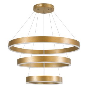 VENOM TRIO 61190 Κρεμαστό Φωτιστικό Δαχτυλίδι-Κύκλος LED CCT 120W 14158lm 120° AC 220-240V – Εναλλαγή Φωτισμού μέσω Τηλεχειριστηρίου All In One Ψυχρό 6000K+Φυσικό 4500K+Θερμό 2700K Dimmable Φ40+60+80cm – Χρυσό Βούρτσας – 3 Years Warranty