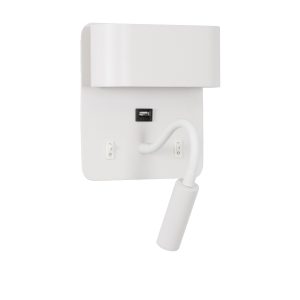 IBIS 61368 Μοντέρνο Φωτιστικό Τοίχου – Απλίκα Ξενοδοχείου Bed Side LED 10W 1100lm 36° & 360° AC 220-240V – Reading Light & Up/Down Light – Φορτιστής USB 3A – Μ10 x Π6.1 x Υ18cm – Φυσικό Λευκό 4500K – Λευκό