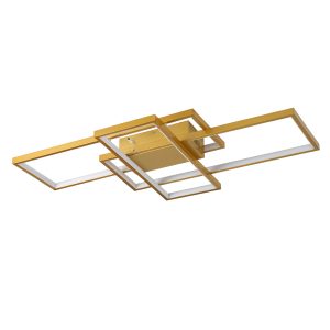 QUADRA 61387 Μοντέρνο Φωτιστικό Οροφής LED 100W 12000lm 120° AC 220-240V IP20 Ρυθμιζόμενο Λευκό CCT με Χειριστήριο από 2700K έως 6000K Dimmable – Lumileds SMD Chip – Χρυσό Βούρτσας – Μ85 x Π45 x Υ9cm – 3 Χρόνια Εγγύηση