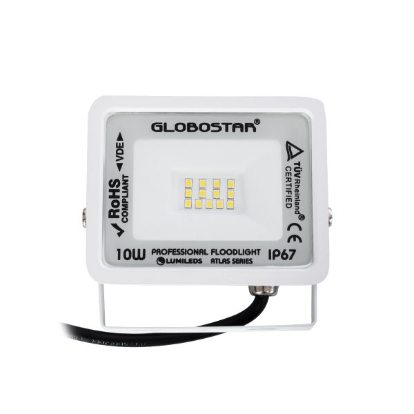 ATLAS 61405 Επαγγελματικός Προβολέας LED 10W 1200lm 120° AC 220-240V - Αδιάβροχος IP67 - Μ10 x Π2 x Υ8cm - Λευκό - Φυσικό Λευκό 4500K - LUMILEDS Chips - TÜV Rheinland Certified - 5 Years Warranty - Image 2