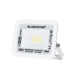 ATLAS 61407 Επαγγελματικός Προβολέας LED 20W 2500lm 120° AC 220-240V – Αδιάβροχος IP67 – Μ12 x Π2.5 x Υ9.5cm – Λευκό – Ψυχρό Λευκό 6000K – LUMILEDS Chips – TÜV Rheinland Certified – 5 Years Warranty