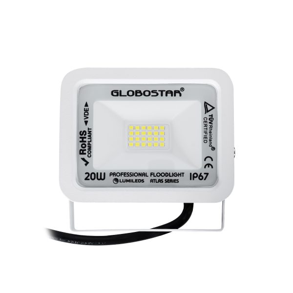 ATLAS 61407 Επαγγελματικός Προβολέας LED 20W 2500lm 120° AC 220-240V - Αδιάβροχος IP67 - Μ12 x Π2.5 x Υ9.5cm - Λευκό - Ψυχρό Λευκό 6000K - LUMILEDS Chips - TÜV Rheinland Certified - 5 Years Warranty - Image 2