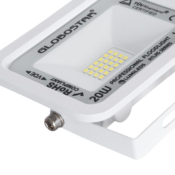 ATLAS 61407 Επαγγελματικός Προβολέας LED 20W 2500lm 120° AC 220-240V - Αδιάβροχος IP67 - Μ12 x Π2.5 x Υ9.5cm - Λευκό - Ψυχρό Λευκό 6000K - LUMILEDS Chips - TÜV Rheinland Certified - 5 Years Warranty - Image 5