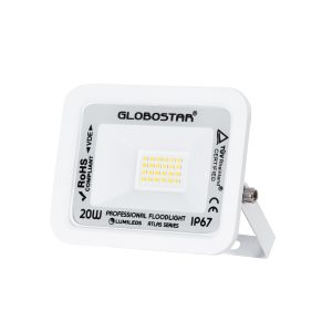 ATLAS 61408 Επαγγελματικός Προβολέας LED 20W 2400lm 120° AC 220-240V – Αδιάβροχος IP67 – Μ12 x Π2.5 x Υ9.5cm – Λευκό – Φυσικό Λευκό 4500K – LUMILEDS Chips – TÜV Rheinland Certified – 5 Years Warranty