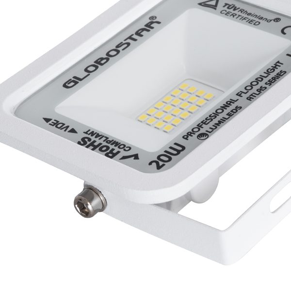 ATLAS 61408 Επαγγελματικός Προβολέας LED 20W 2400lm 120° AC 220-240V - Αδιάβροχος IP67 - Μ12 x Π2.5 x Υ9.5cm - Λευκό - Φυσικό Λευκό 4500K - LUMILEDS Chips - TÜV Rheinland Certified - 5 Years Warranty - Image 5
