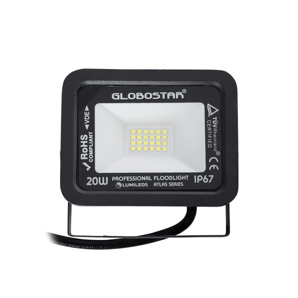 ATLAS 61410 Επαγγελματικός Προβολέας LED 20W 2500lm 120° AC 220-240V - Αδιάβροχος IP67 - Μ12 x Π2.5 x Υ9.5cm - Μαύρο - Ψυχρό Λευκό 6000K - LUMILEDS Chips - TÜV Rheinland Certified - 5 Years Warranty - Image 2