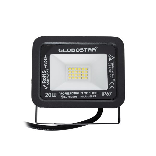 ATLAS 61411 Επαγγελματικός Προβολέας LED 20W 2400lm 120° AC 220-240V - Αδιάβροχος IP67 - Μ12 x Π2.5 x Υ9.5cm - Μαύρο - Φυσικό Λευκό 4500K - LUMILEDS Chips - TÜV Rheinland Certified - 5 Years Warranty - Image 2