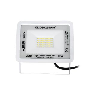 ATLAS 61413 Επαγγελματικός Προβολέας LED 30W 3750lm 120° AC 220-240V – Αδιάβροχος IP67 – Μ16 x Π2.5 x Υ12.5cm – Λευκό – Ψυχρό Λευκό 6000K – LUMILEDS Chips – TÜV Rheinland Certified – 5 Years Warranty