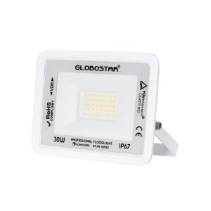 ATLAS 61414 Επαγγελματικός Προβολέας LED 30W 3600lm 120° AC 220-240V – Αδιάβροχος IP67 – Μ16 x Π2.5 x Υ12.5cm – Λευκό – Φυσικό Λευκό 4500K – LUMILEDS Chips – TÜV Rheinland Certified – 5 Years Warranty