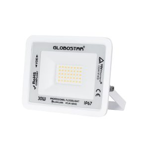 ATLAS 61415 Επαγγελματικός Προβολέας LED 30W 3450lm 120° AC 220-240V – Αδιάβροχος IP67 – Μ16 x Π2.5 x Υ12.5cm – Λευκό – Θερμό Λευκό 2700K – LUMILEDS Chips – TÜV Rheinland Certified – 5 Years Warranty