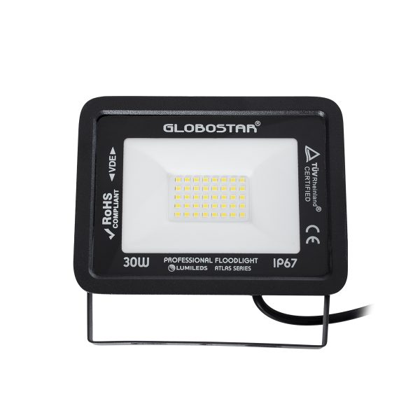 ATLAS 61417 Επαγγελματικός Προβολέας LED 30W 3600lm 120° AC 220-240V - Αδιάβροχος IP67 - Μ16 x Π2.5 x Υ12.5cm - Μαύρο - Φυσικό Λευκό 4500K - LUMILEDS Chips - TÜV Rheinland Certified - 5 Years Warranty - Image 2