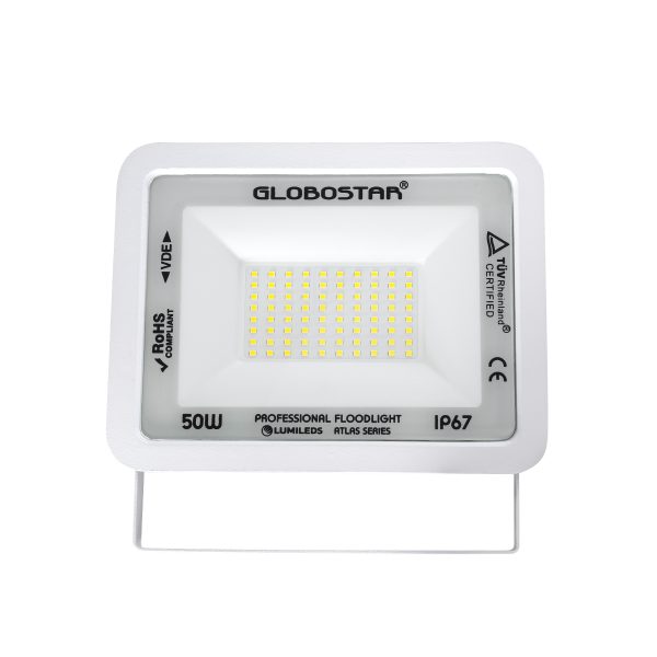 ATLAS 61419 Επαγγελματικός Προβολέας LED 50W 6250lm 120° AC 220-240V - Αδιάβροχος IP67 - Μ21 x Π3.5 x Υ16cm - Λευκό - Ψυχρό Λευκό 6000K - LUMILEDS Chips - TÜV Rheinland Certified - 5 Years Warranty - Image 2