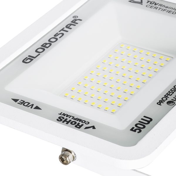 ATLAS 61419 Επαγγελματικός Προβολέας LED 50W 6250lm 120° AC 220-240V - Αδιάβροχος IP67 - Μ21 x Π3.5 x Υ16cm - Λευκό - Ψυχρό Λευκό 6000K - LUMILEDS Chips - TÜV Rheinland Certified - 5 Years Warranty - Image 5