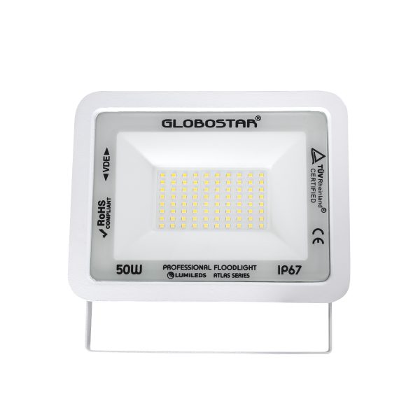 ATLAS 61420 Επαγγελματικός Προβολέας LED 50W 6000lm 120° AC 220-240V - Αδιάβροχος IP67 - Μ21 x Π3.5 x Υ16cm - Λευκό - Φυσικό Λευκό 4500K - LUMILEDS Chips - TÜV Rheinland Certified - 5 Years Warranty - Image 2