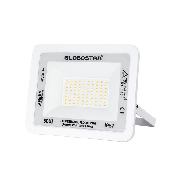 ATLAS 61421 Επαγγελματικός Προβολέας LED 50W 5750lm 120° AC 220-240V - Αδιάβροχος IP67 - Μ21 x Π3.5 x Υ16cm - Λευκό - Θερμό Λευκό 2700K - LUMILEDS Chips - TÜV Rheinland Certified - 5 Years Warranty