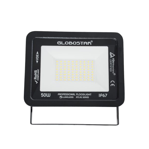 ATLAS 61423 Επαγγελματικός Προβολέας LED 50W 6000lm 120° AC 220-240V - Αδιάβροχος IP67 - Μ21 x Π3.5 x Υ16cm - Μαύρο - Φυσικό Λευκό 4500K - LUMILEDS Chips - TÜV Rheinland Certified - 5 Years Warranty - Image 2