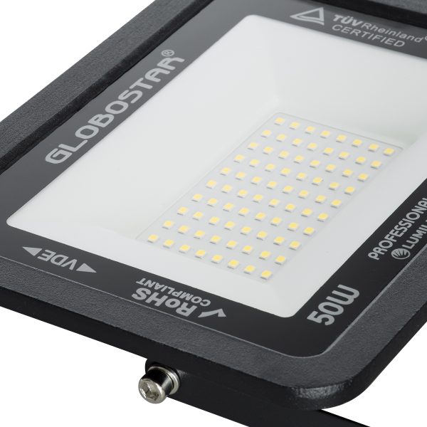 ATLAS 61423 Επαγγελματικός Προβολέας LED 50W 6000lm 120° AC 220-240V - Αδιάβροχος IP67 - Μ21 x Π3.5 x Υ16cm - Μαύρο - Φυσικό Λευκό 4500K - LUMILEDS Chips - TÜV Rheinland Certified - 5 Years Warranty - Image 5