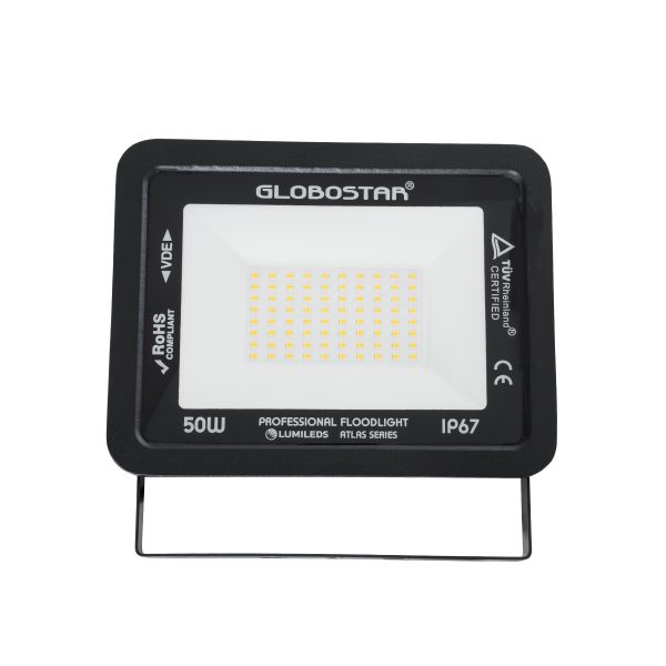 ATLAS 61424 Επαγγελματικός Προβολέας LED 50W 5750lm 120° AC 220-240V - Αδιάβροχος IP67 - Μ21 x Π3.5 x Υ16cm - Μαύρο - Θερμό Λευκό 2700K - LUMILEDS Chips - TÜV Rheinland Certified - 5 Years Warranty - Image 2